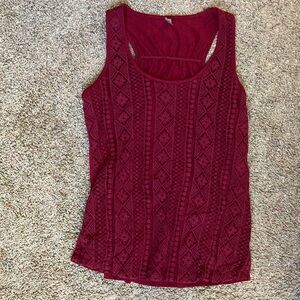 Vanity Burgundy Knit Lace-Pattern Racerback Tank